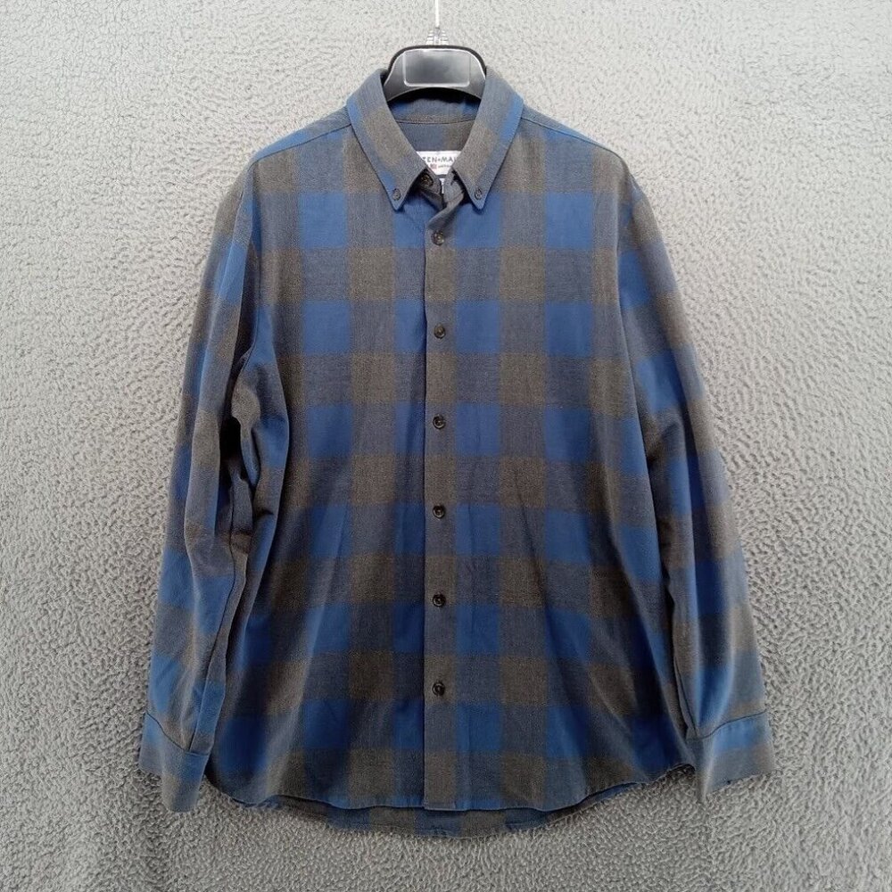 Mizzen+Main Shirt Mens Medium Blue Gray Buffalo‎ Check Button Down Standard Fit
